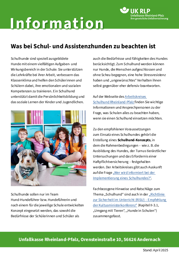 Vorschaubild zum Infoblatt "Schulhund"