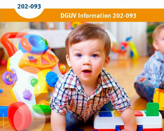 Titelbild einer DGUV-Information, auf der ein Kind krabbelt, zu den Veröffentlichungen und Broschüren.