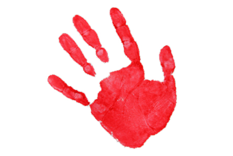 Ein mit roter Farbe gemalter Handabdruck.
