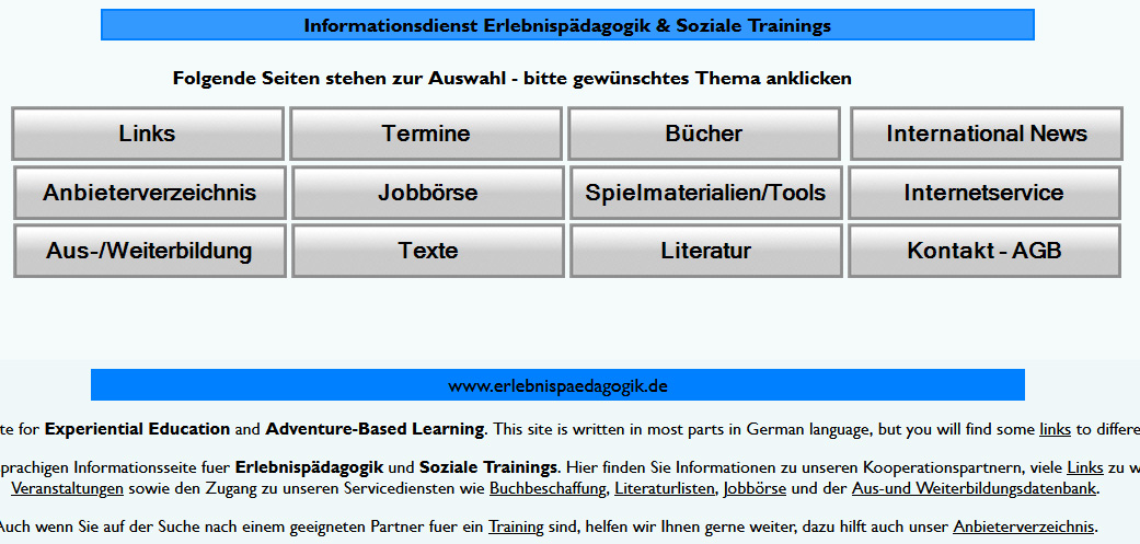 Screenshot der Webseite www.erlebnispaedagogik.de